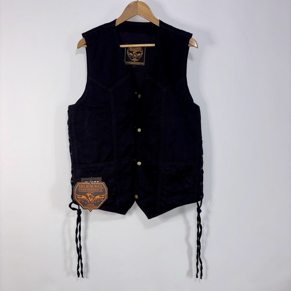 Milwaukee Performance Black Denim Motorcycle Vest Gun Pocket NWT L - Picture 2 of 10